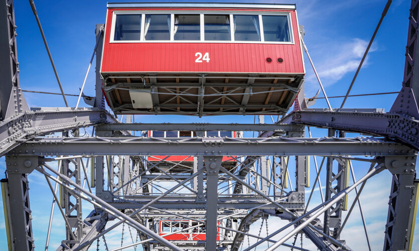 The legendary red cabins of the Vienna Giant Ferris Wheel.