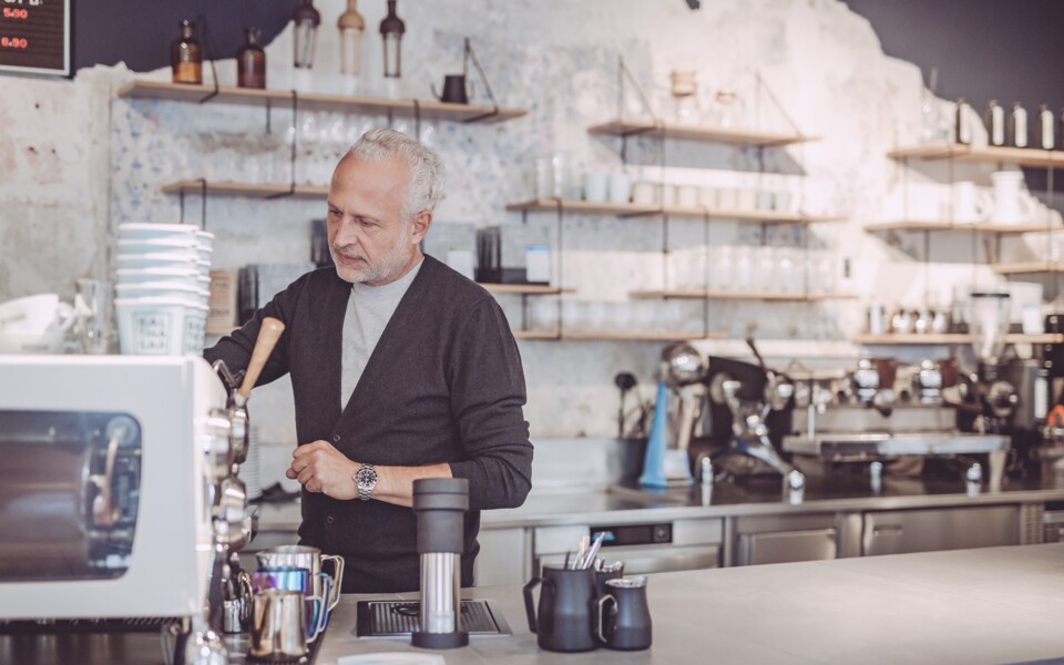 Host and coffee aficionado Otto Bayer in his Balthasar Kaffee Bar on Praterstrasse