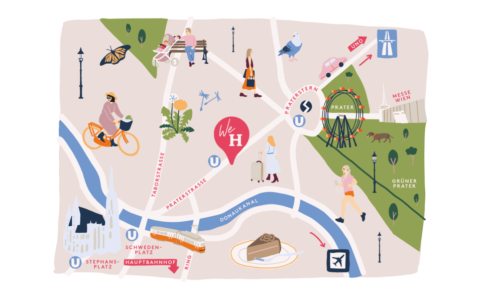 Stadtplan der Sehenswürdigkeiten rund um das zentrale Stadthotel Henriette in Wien