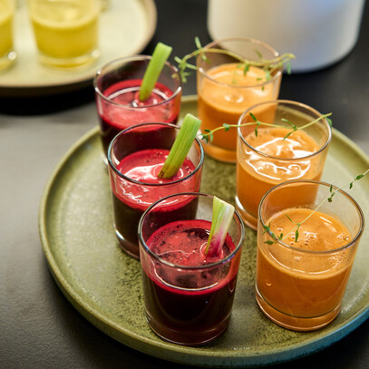 Freshly prepared fruit juices for breakfast at Hotel Henriette in Vienna