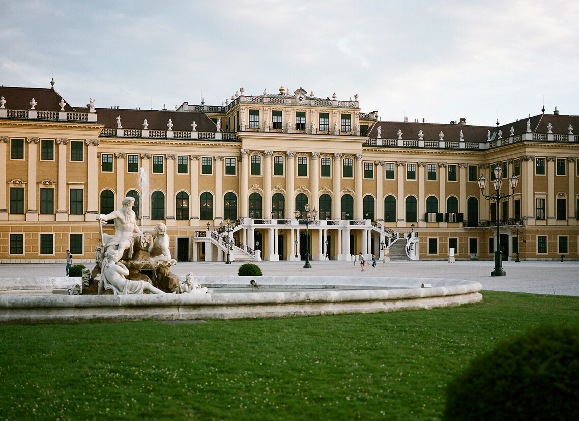 View of the Judiciary Cafe, Parliament and St. Stephen's Cathedral in Vienna.