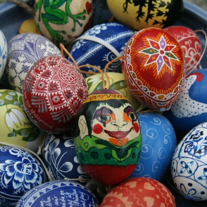 Colorful Easter eggs at one of Vienna’s Easter markets in spring.