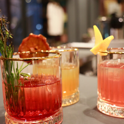 A glass of vermouth spritzer at the bar of the Hotel Henriette.