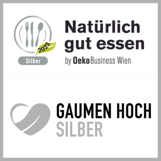 "Natürlich gut essen" und "Gaumen Hoch" Bio-Siegel in Silber