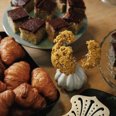 Croissants and homemade cake at the organic breakfast at Henriette Stadthotel Vienna.