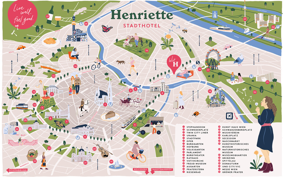 City map of the sights around the Henriette Stadthotel in Vienna