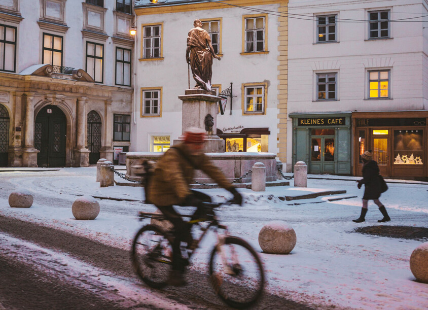 Dame am Balkon mit Blick auf die Bäume vor dem Henriette Stadthotel - Ihrem gay friendly Hotel in Wien.
