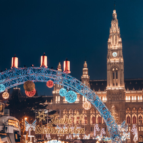 Il mercatino di Natale davanti al municipio di Vienna.