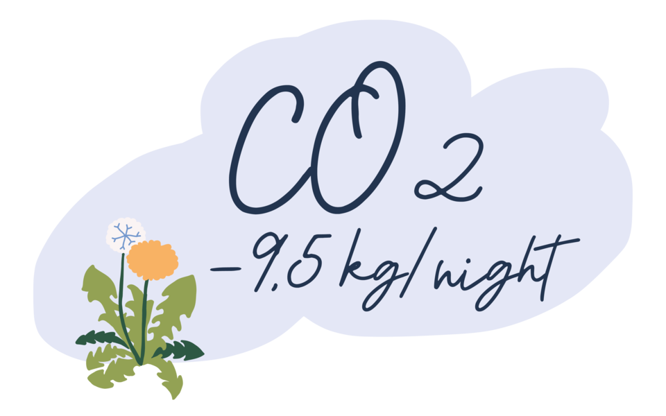 Your CO2 savings at Hotel Henriette: 9.5 kg/night compared to other hotels