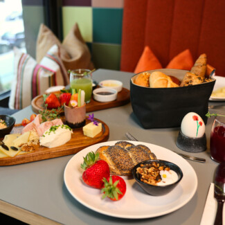 Laid breakfast table in the Boutique Hotel Henriette - excellent breakfast in Vienna