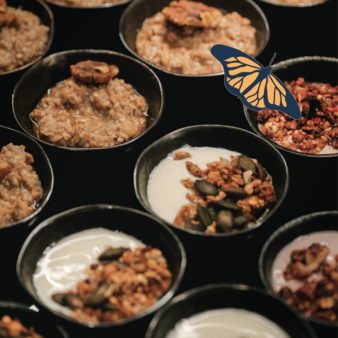 Small portions of homemade breakfast granola with yogurt at the Henriette Stadthotel.